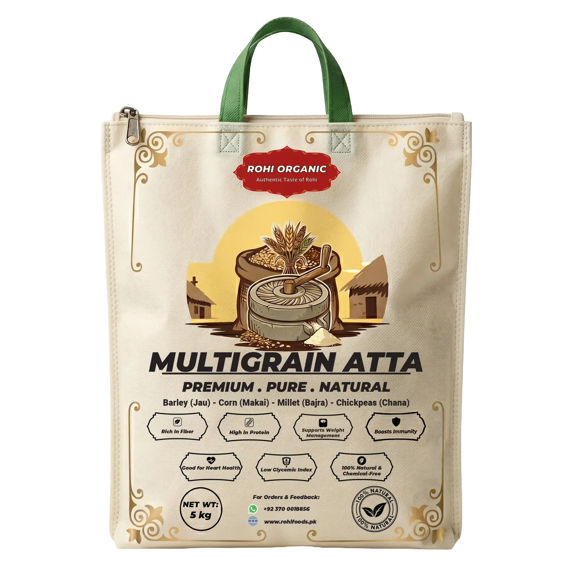 Multigrain atta 5kg in Pakistan Rohi Foods healthy family pack flour